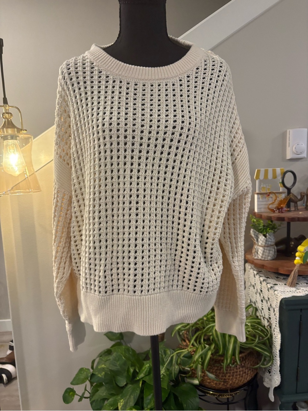 Old Navy Open-Knit Cream Crewneck Sweater